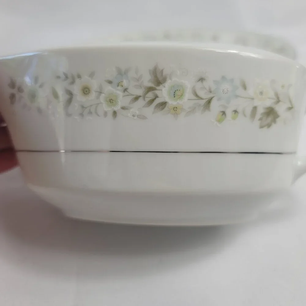 Imperial China Wild Flower Gravy Boat With Underplate Green Blue & White Flowers